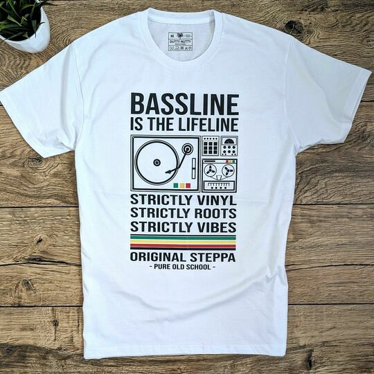 Tričko Bassline is the Lifeline | Strictly Vinyl, Strictly Roots, Strictly Vibes | Original Steppa Pure Old School